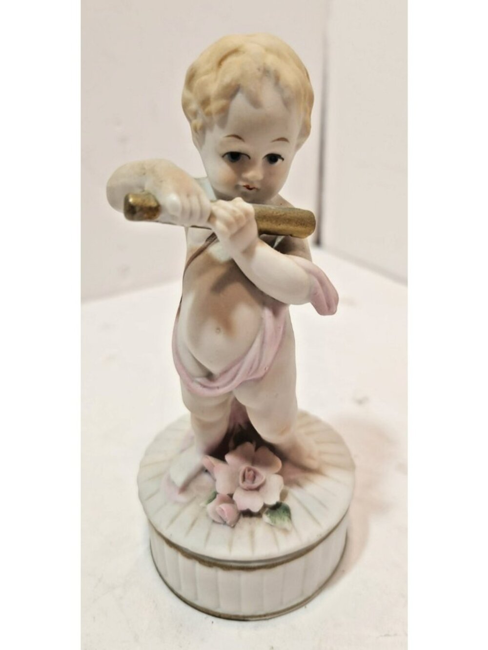 Vtg Ardco Bisque Musical Potteries Angel Cherub With Flute Ceramic Figurine